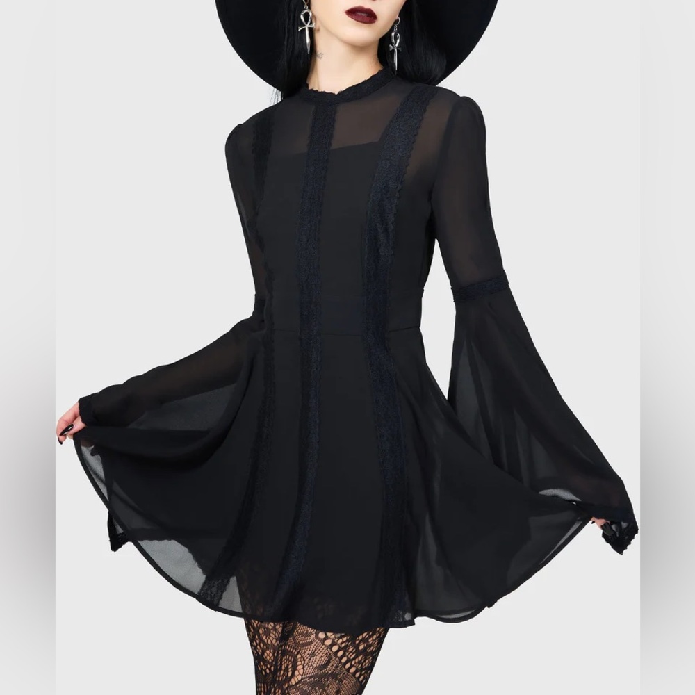 NWT Killstar "Begone" Black Long Sleeve Mini Dress XS